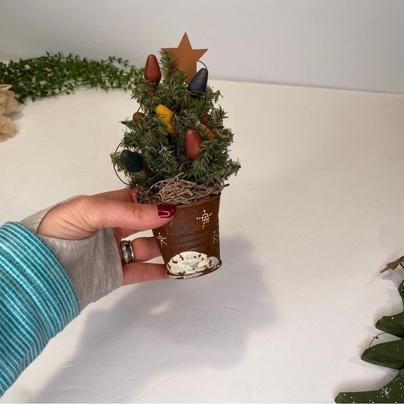 Two Primitive Painted and Decorated Christmas Trees Folk Art Handmade - Picture 3 of 8